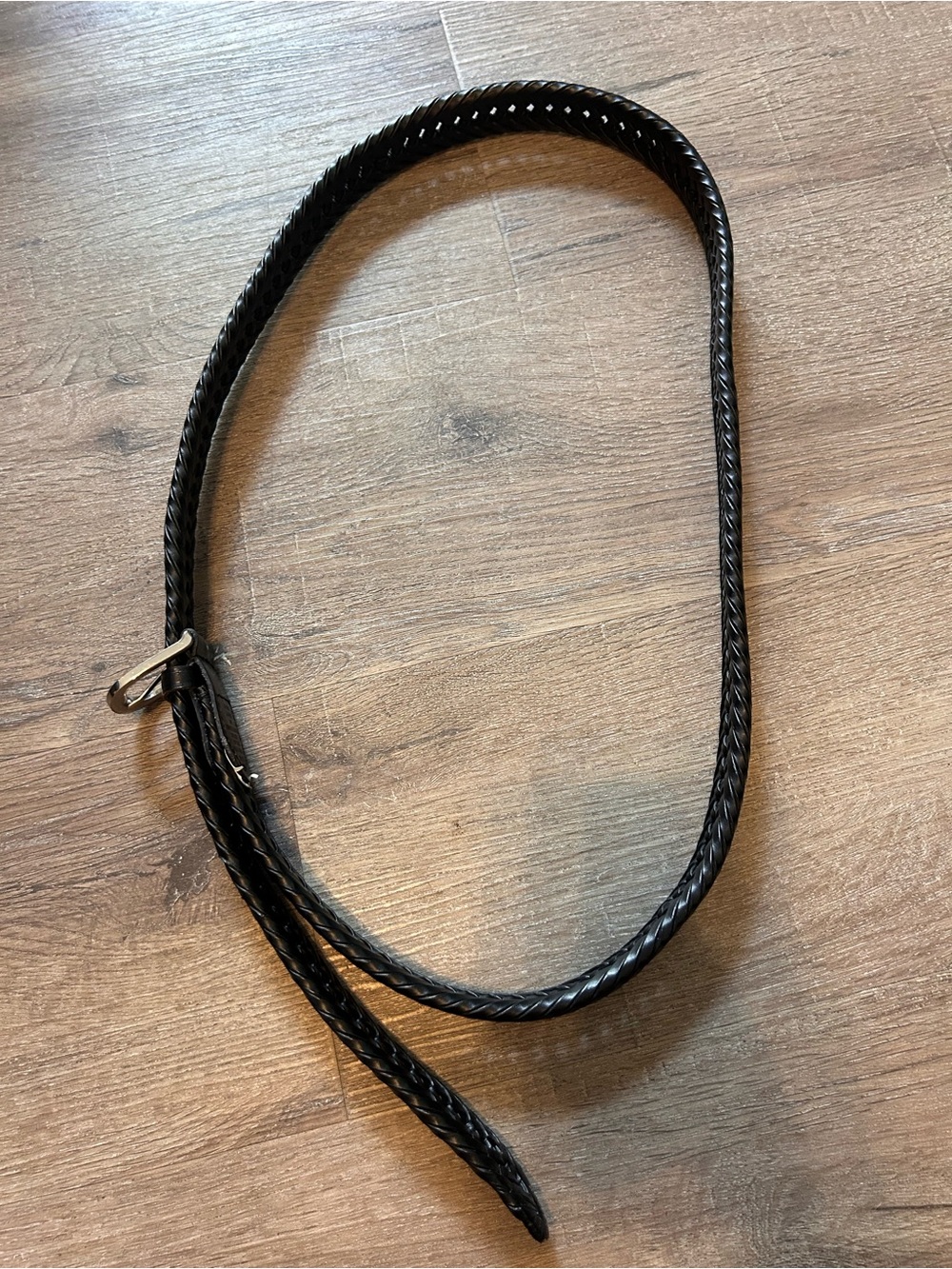 Braided Belt Unisex One Size Black Adjustable Brass Tone Buckle 58” Long